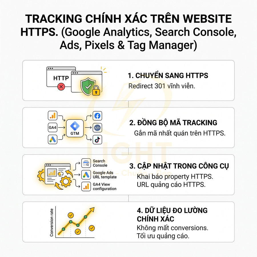 Hướng dẫn thiết lập tracking chính xác trên website HTTPS với Google Analytics, Search Console, Ads và Tag Manager